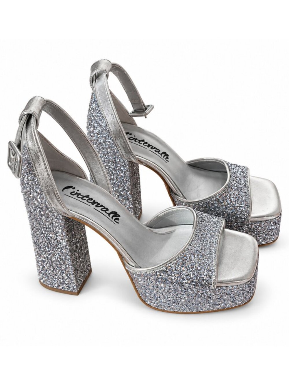 L'INTERVALLE Silver Glitter Platform Sandals size 36